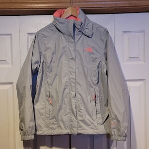 The North Face Kids Light Gray Raincoat with Coral Accents